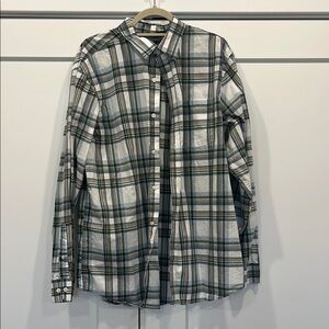 Men's Plaid Shirt - Green and White